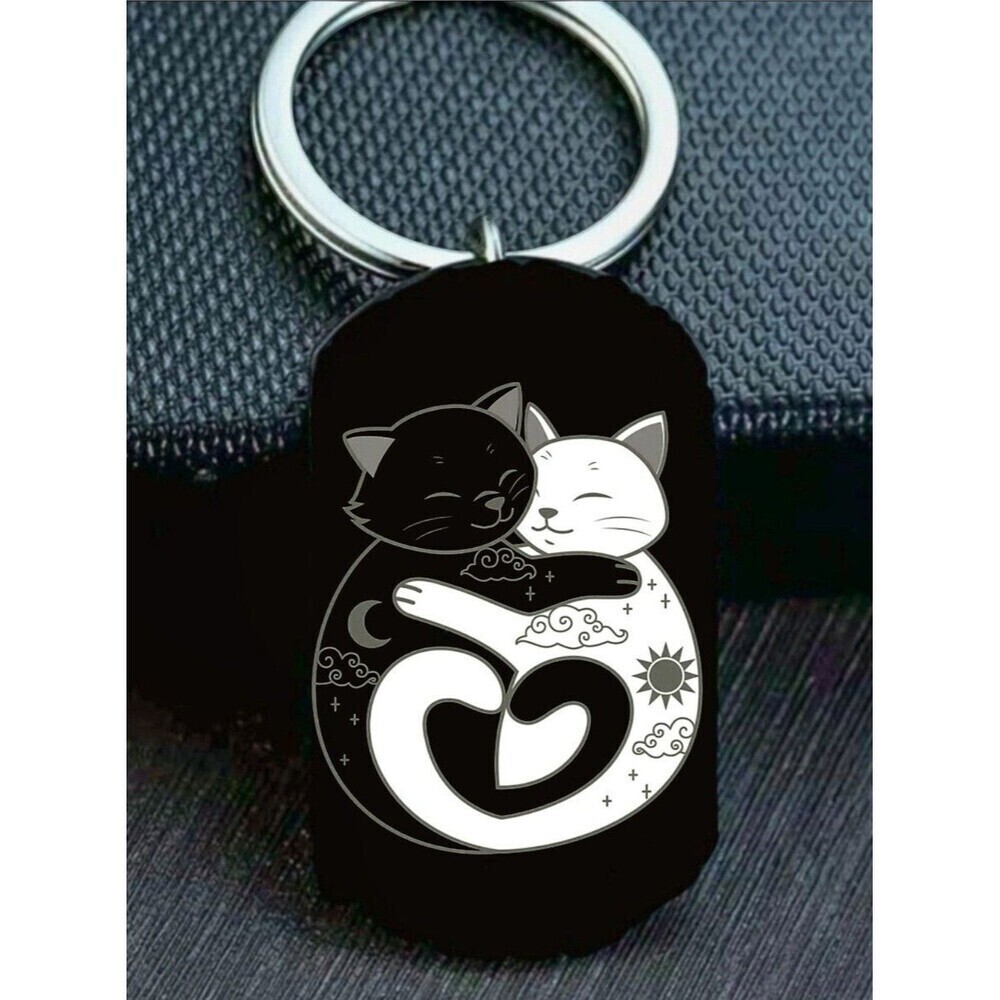 Moon Star Kitty Cat Hot Love Hugging Stainless Steel Keychain Pet Animal
